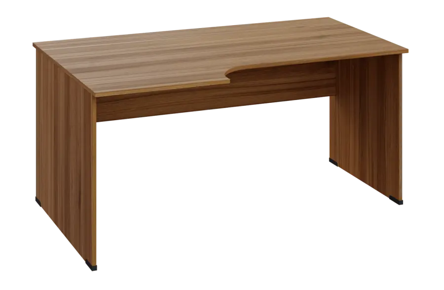 ERL 28 - 166 stůl kancelářský, rohový, levý, dřevěná podnož, deska 25 mm, široký 1600 mm, ořech světlý